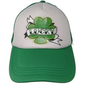 Amscan Trucker Hat Green White One Size Lucky Clover Mesh Snapback Adjustable